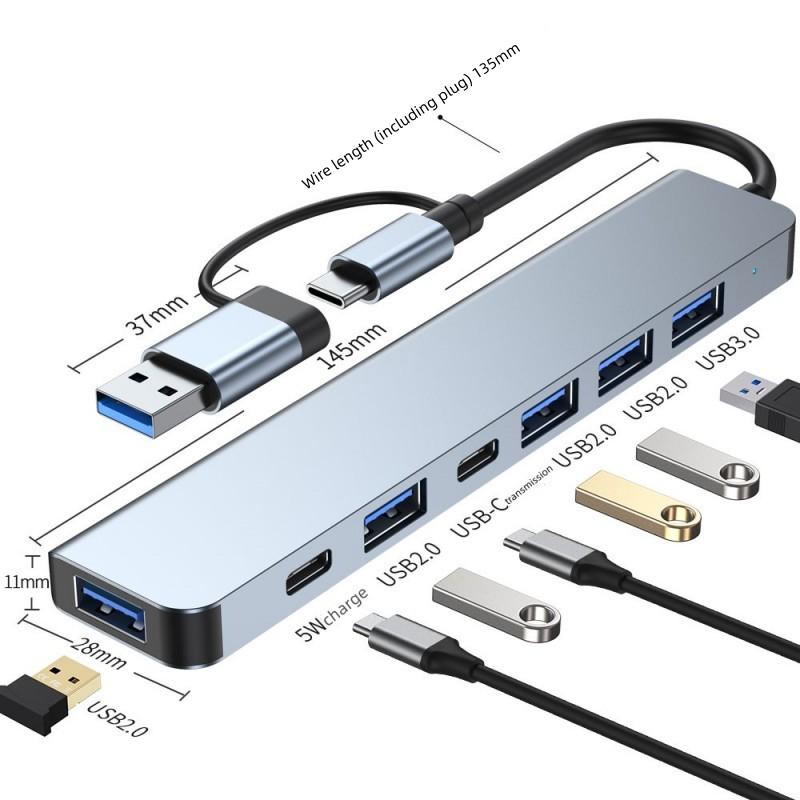 USB-C/USB-A Dual-Interface Hub 5-in-1 Adapter with USB3.0/2.0 Ports and SD/TF Card Reader for Laptops and Desktop Computers