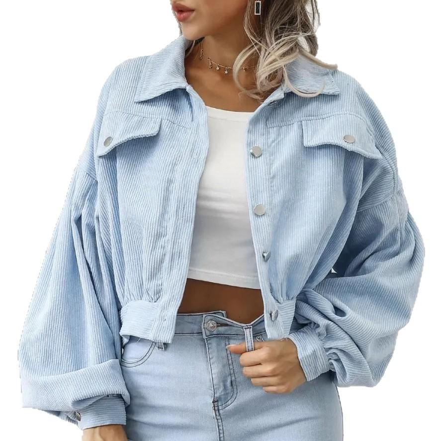 Women S Solid Color Puff Sleeve Button Front Waist Cinched Jacket