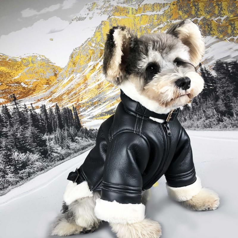 Thick Winter Dog Coat Small Breeds PU Leather Jacket Warm Hoodie Teddy Schnauzer Bichon Pomeranian French Bulldog