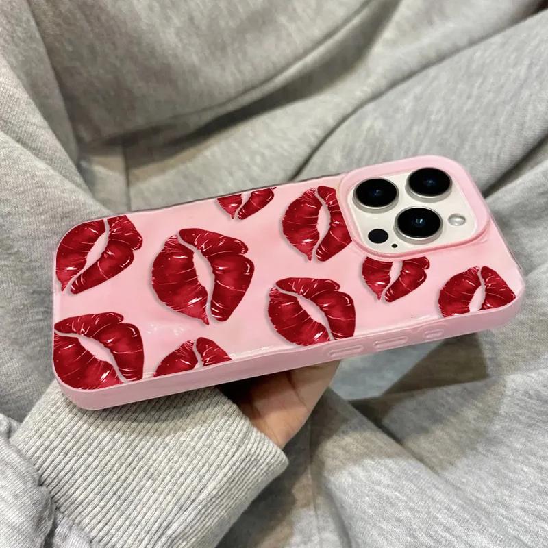 Красный принт губ Силиконовый чехол для телефона iPhone 17 16 15 14 13 12 Pro Max Plus 17 11 Воздушная текстура Ударопрочный мягкий чехол