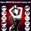 10pcs  Bondage Gear Set Adult Handcuff Body Restraint Sex Toy Kits Handcuffs Nipple Clamp Mouth Gag Eye Blinder Sex Rope Set