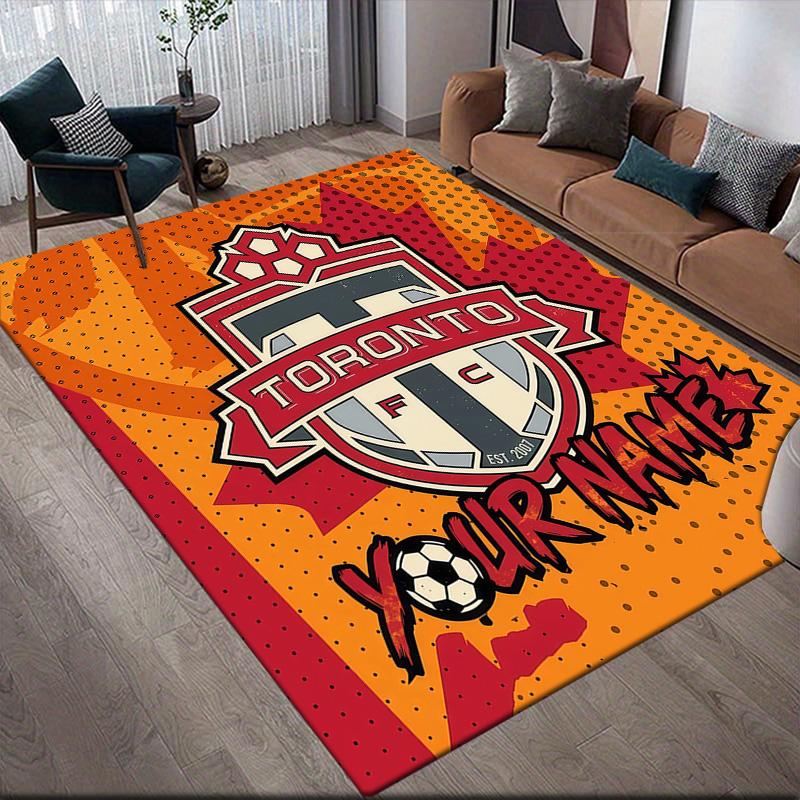 Custom Name Toronto FC2 Flannel Pattern Square Carpet,Area Rug,Carpet Rug for Living Room Bedroom Sofa Playroom Decor,Non-slip Floor Mat