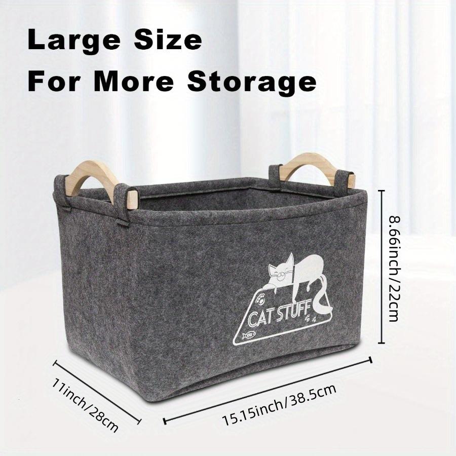 Foldable Cat Toy Box, Felt Pet Toys Organizer with Prints, Collapsible Pet Toys Storage Basket for Travel, Portable and Convenient