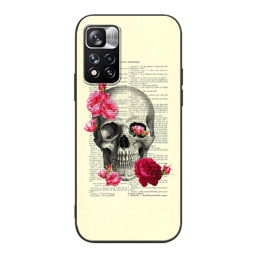 Чехол с черепом и розами для Xiaomi Redmi Note 9S 9 8 10 11 Pro 9C 9A 7 8T 7A 8A 6A 6 10S черный мягкий силиконовый чехол для телефона Coque