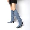 2024 Women's New Thick High Heel Western Fashion Cowboy Boots Autumn and Winter Women's Square Toe Knee Sleeve Fashion Boots