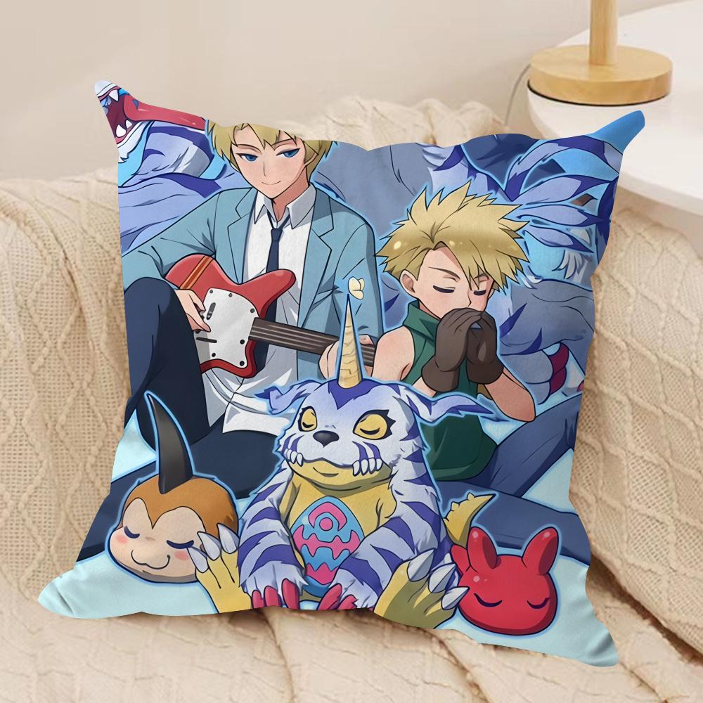 Anime DDigimon AAdventure Cushion Cover Silky Short Plush Invisible Zipper Dustproof Sofa Pillow Case For Home Decor
