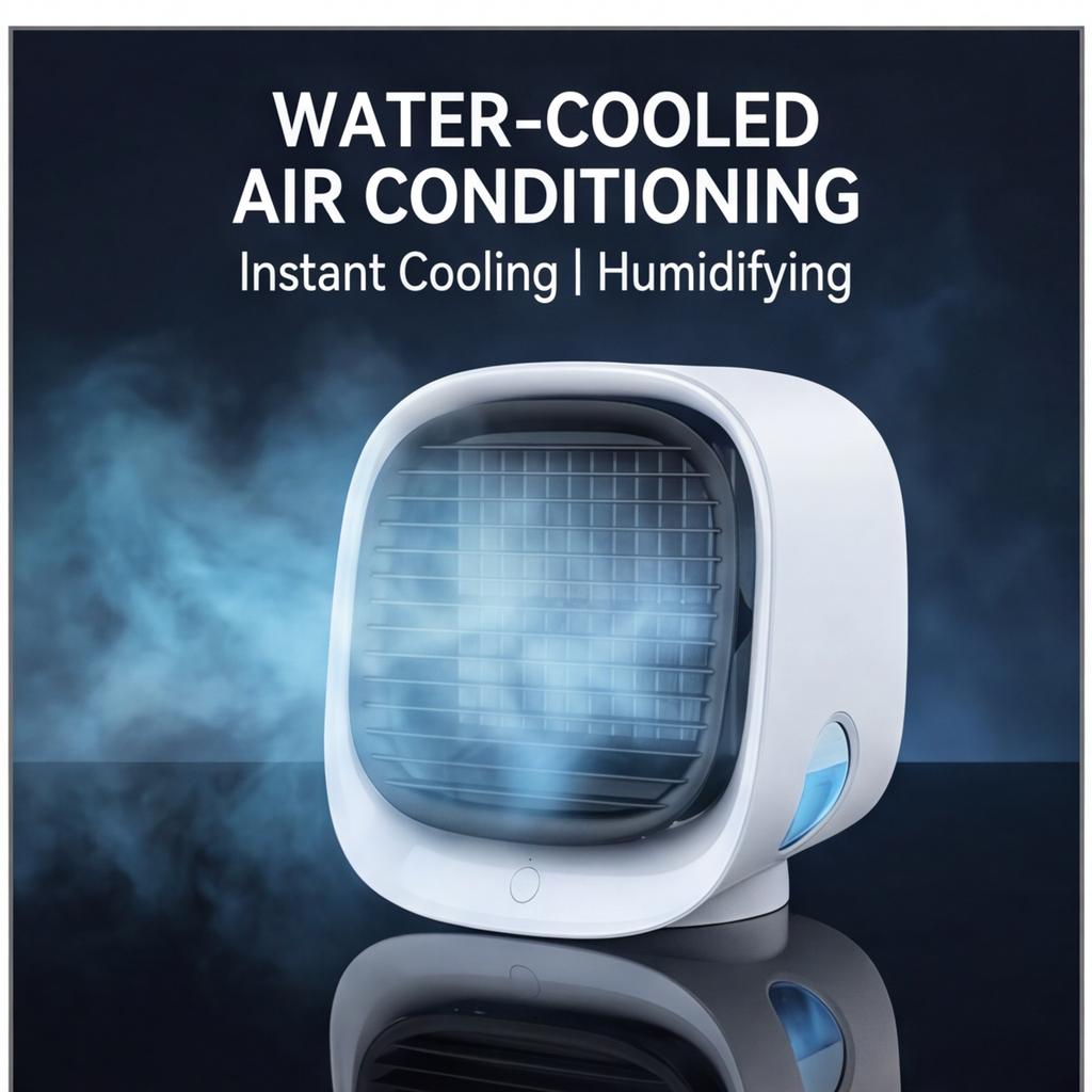 Rechargeable Water-Cooled Fan for Home or Office Use Portable Air Circulator with Quiet Operation High-Velocity Cooling Multi-Functional Mini Evap