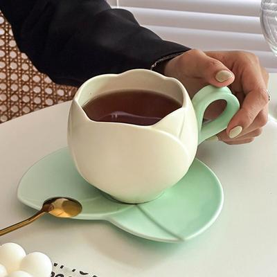 1 комплект кофейной чашки, керамическая кофейная кружка-тюльпан с подставкой, гладкая поверхность, термостойкая чайная чашка для дома