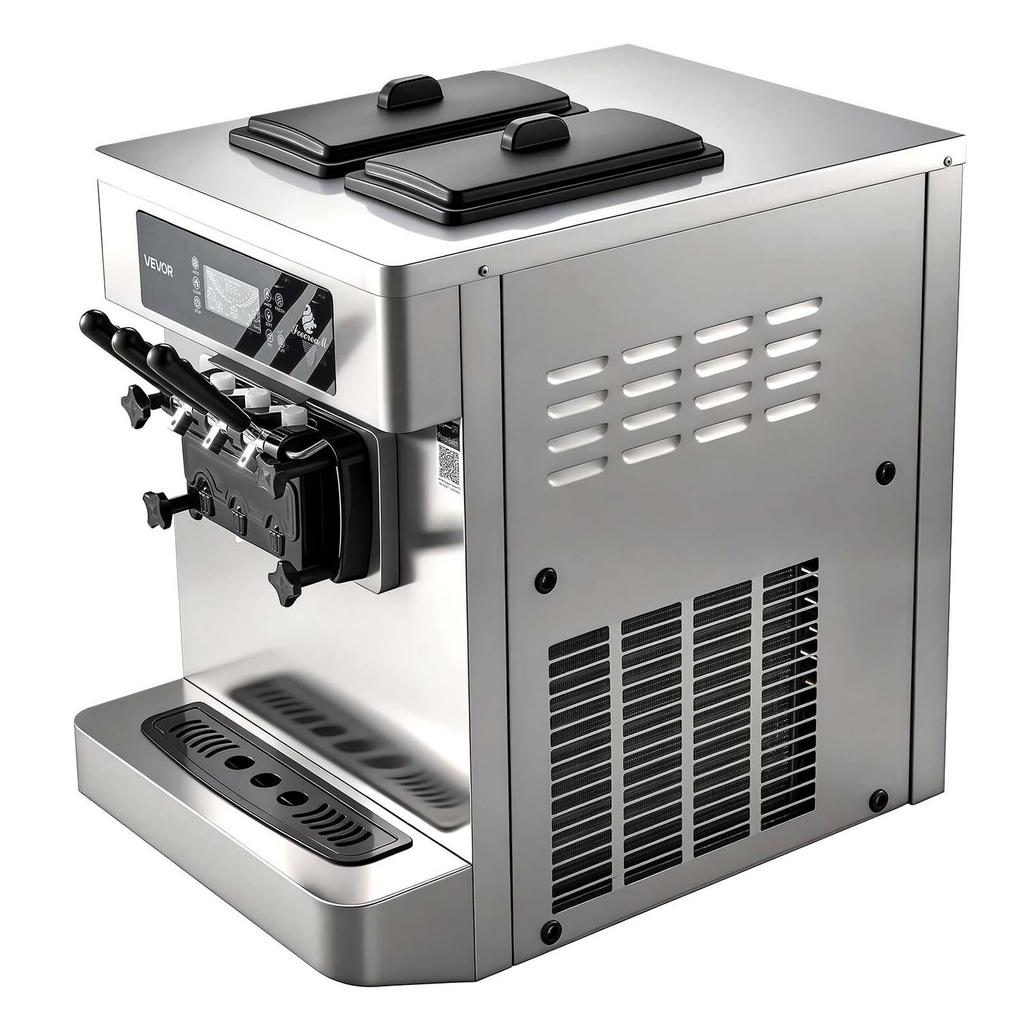 Commercial Ice Cream Machine, 20-28L/H Yield, 2200W 3-Flavor Countertop Soft Serve Ice Cream Maker with 2 x 6L Hoppers & Built-In Puffing Pump,