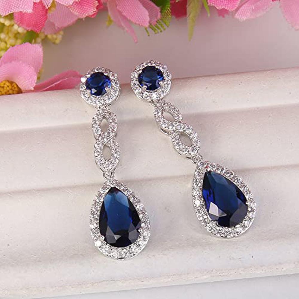 Длинные висячие серьги Huitan Temperament Blue Cubic Zirconia для женщин, роскошные элегантные серьги для свадебной вечеринки для невесты, новые ювелирные изделия