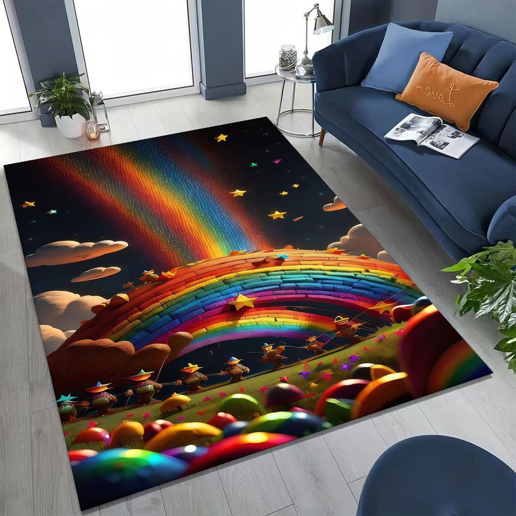 Colorful Rainbow Clouds Dream Sky Cartoon Rug for Bedroom Living Room Sofa Home Doormat Decor, Large Kid Play Non-slip Floor Mat
