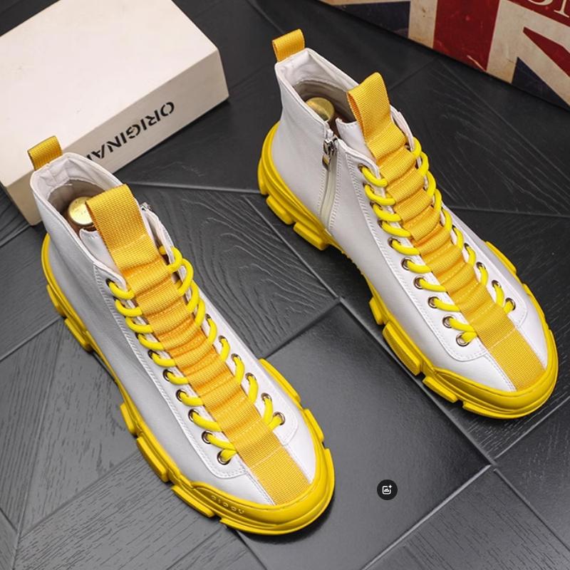 Высококачественная мужская повседневная обувь Кожаные кроссовки на платформе Кожаный тренд Высокие ботинки на молнии Zapatos Hombre b8