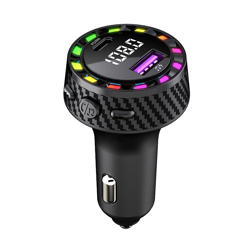 Car Charger USB Port Fast Charging Adapter with LED Light Voltage Monitor FM Bluetooth Transmitter for IPhone Samsung OPPO