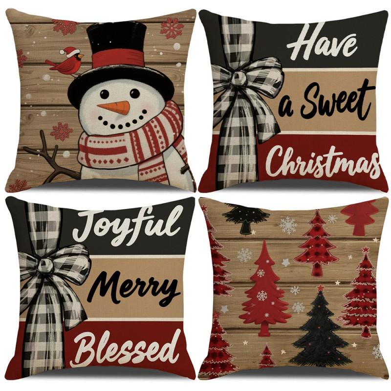 Festive Christmas Pillow Cover Set 45x45cm Short Plush Decorative Cushion Covers Sofa Bed Living Room Holiday Party