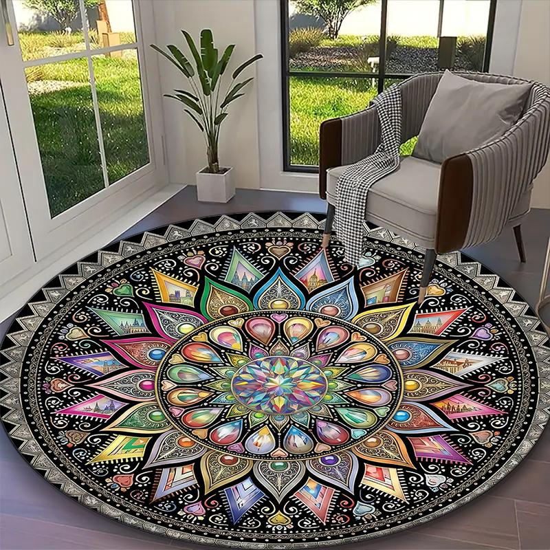 1pc General-purpose Rug, Deep Marine Mandala Printed Round Rug, Comfortable Office Chair Carpet, Home Entrance Floor Mat