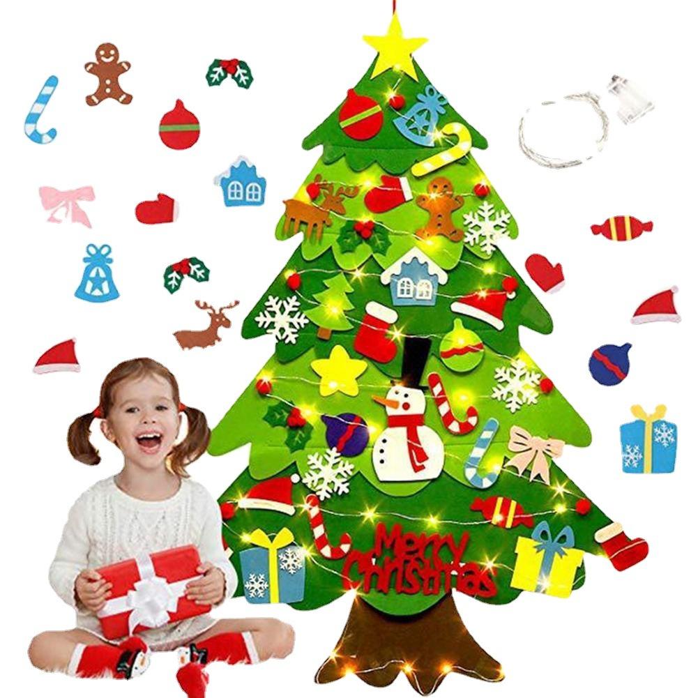 Felt Christmas Tree Soft DIY Christmas Tree with Ornaments for Kids Xmas Tree with Lights Non-woven Handmade DIY Christmas Decoration Gift with 3 Met