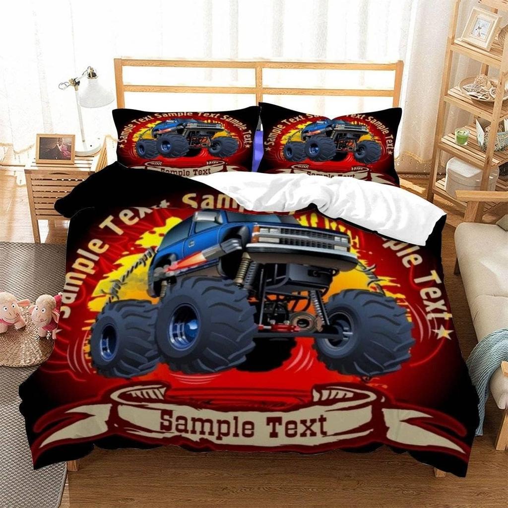 Постельное белье на гоночную тематику с 3D-принтом мультяшного монстр-трака, мягкое пуховое антиаллергенное пуховое пододеяльник, комплект постельного белья для взрослых, подростковое