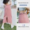 2024 Women's High Waist Pink A-Line Denim Skirt - Slim, Lightweight, Summer Style with Small Split