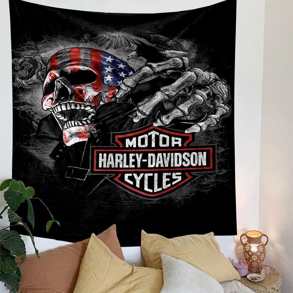 Harley Davidson Cycles Tapestry Wall Hanging, Motorcycle Brand Logo, Wall Decor for Bedroom Living Room Dorm