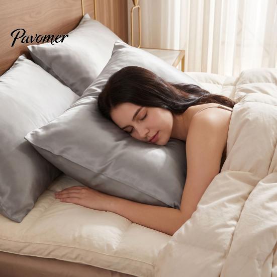 Queen Size Pillow Cover 2Pcs Satin Bed Covers, Silky Smooth Cases, Gentle on Hair And Silk Like Skin, Solid Color Covers with Envelope Closure