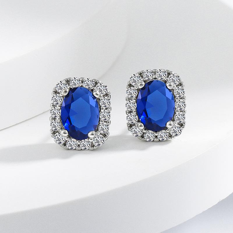 Heart of Aquamarine Blue Gemstone Three-piece Set Selling Luxury Enveloped with Diamond Necklace Ring Stud Earrings Women