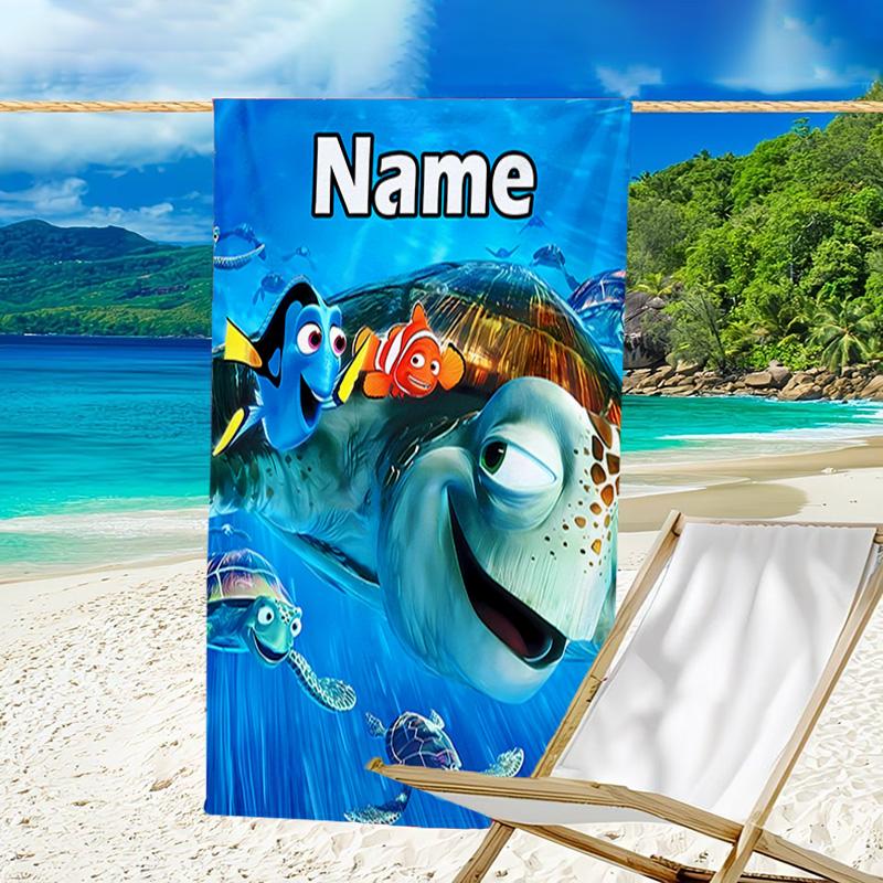 1pc Nemo2 Beach Towel with Custom Name, Beach/Swimming/Bath/Picnic/Camping Towel, Suitable for Seaside Beaches