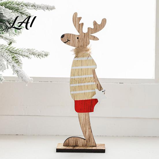 Rustic Holiday Centerpieces for Home Wooden Christmas Reindeer Figurines Handpainted Couple Elk Tabletop Ornaments Xmas Small Decorations