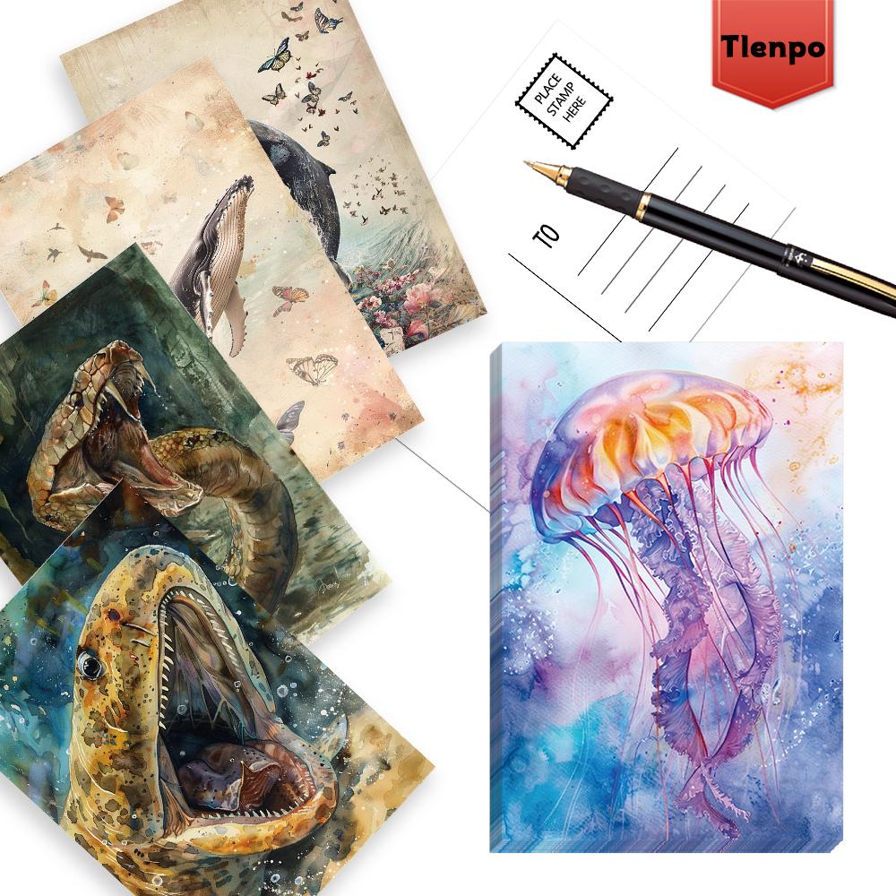 32pcs, Abstract Underwater Animal Postcard, Birthday/Anniversary Gift, Collectible, Suitable for Gift Giving, Can Be Mailed.