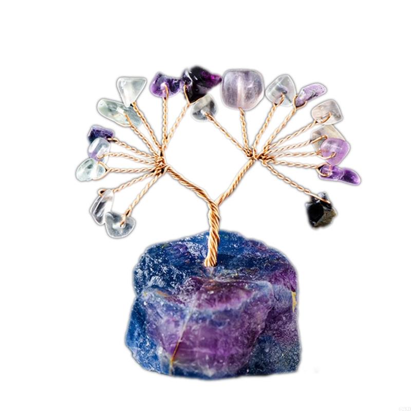 62KD Unique Crystal Sculpture Handmade Crystal Money Tree for Good Luck Wealth Health Figurine OnNatural Stone Base