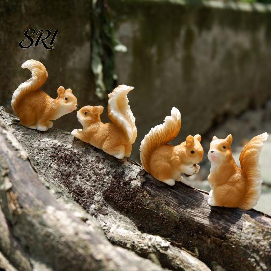 Small Art Sculpture Mini Squirrel Figurine Tiny Resin Fairy Garden Accessories Cute Space-Saving Decoration Miniature Animal Statue for Moss Landscape