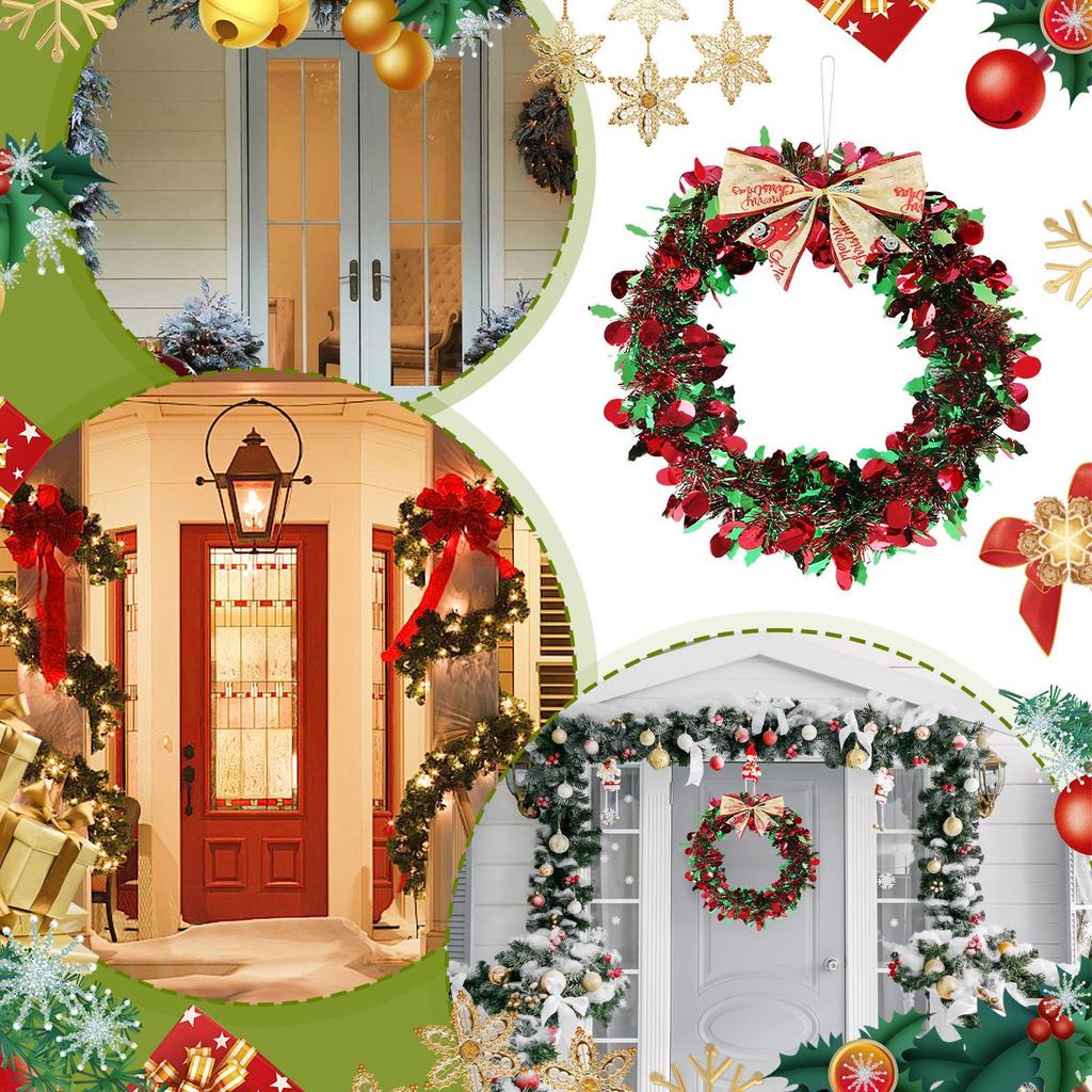 Christmas Wreath Bow Ornament Red And Green Strips Christmas Decorations Wreath For Winter Festival New Year Housewarming Table