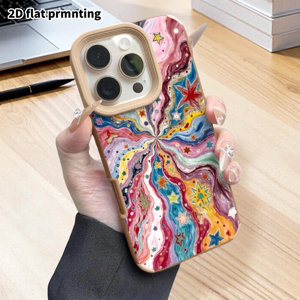 Phone Case: 2D flat lambskin suitable for iPhone 18 17 16 15 14 13 Pro protective case, rainbow star burst, Christmas and Halloween gifts