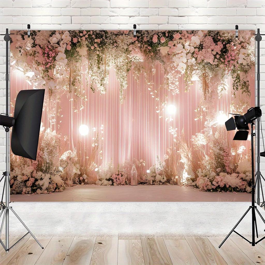Pink Pink Flower Lantern Wedding - Elegant Photo Wall with White and Peach Blossoms, Perfect for Home Decor, Birthday