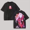 2026 Darling In The Franxx Зеро Ту Двусторонняя стираная футболка Цветок сакуры Аниме принт Оверсайз хлопковая футболка Для Отаку фанатов