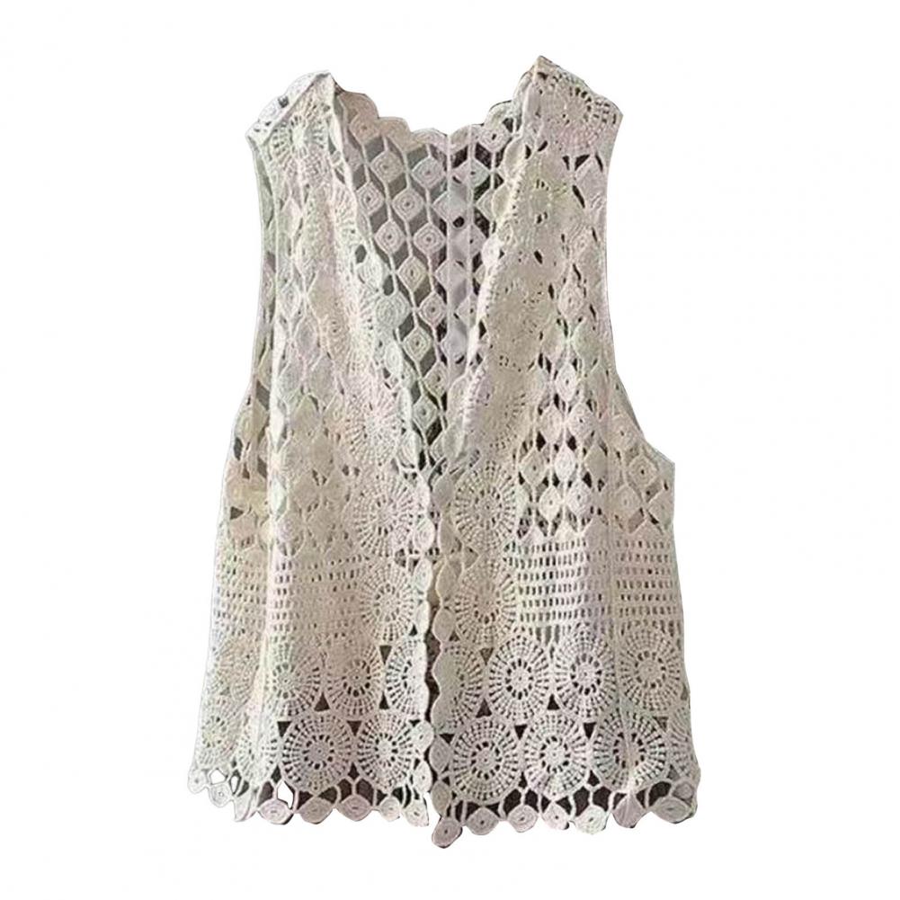 Women Vest Stylish Women's Crochet Sleeveless Cardigan Lightweight Open Stitch Summer Vest Retro Knitted Outwear Coat for Daily
