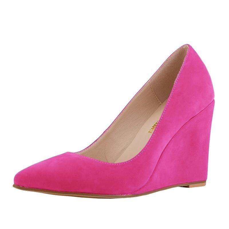 Women’s Simple Style Casual Pointed Toe High Heels Velvet Wedges Heels Work Shoes Shoe