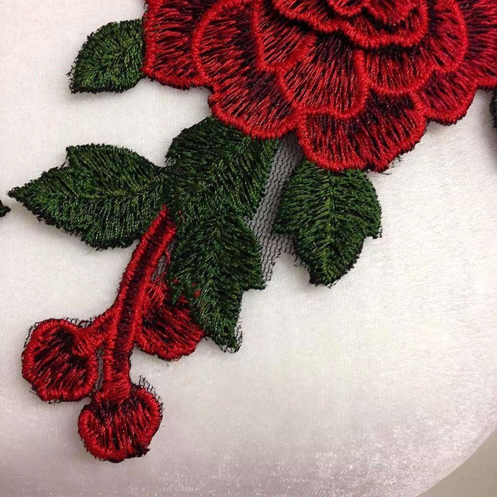 Red Embroidery Flower Applique 24*12CM Sew On Patch Floral Patches Crafts Clothing Accessories