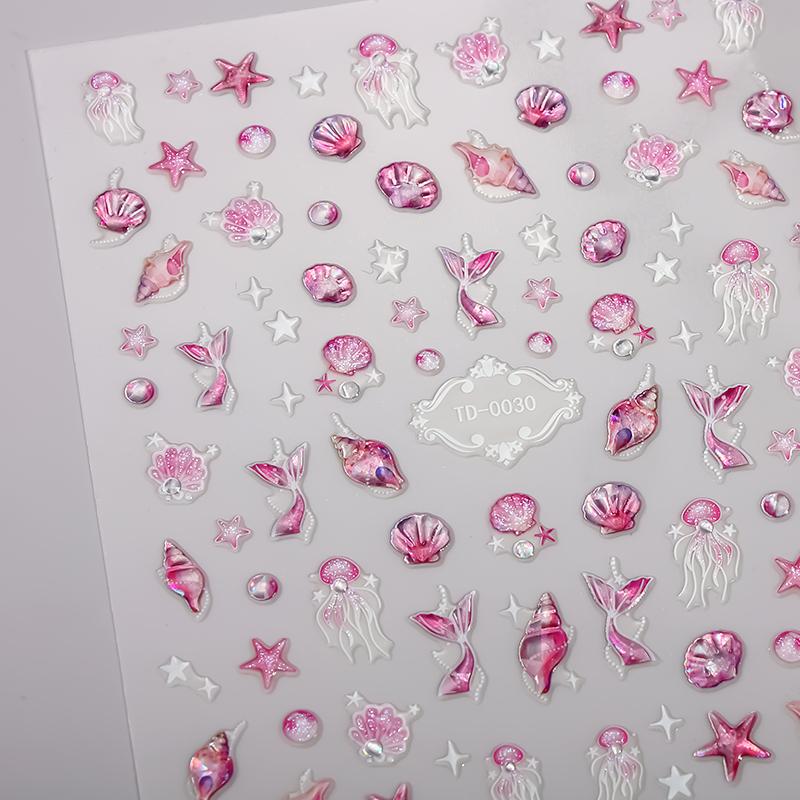 1pc 5D Ocean Dolphins Jelly Nail Art Sticker Jellyfish Shells Self-Adhesive Nail Decals for Nails DIY Manicure Decoration