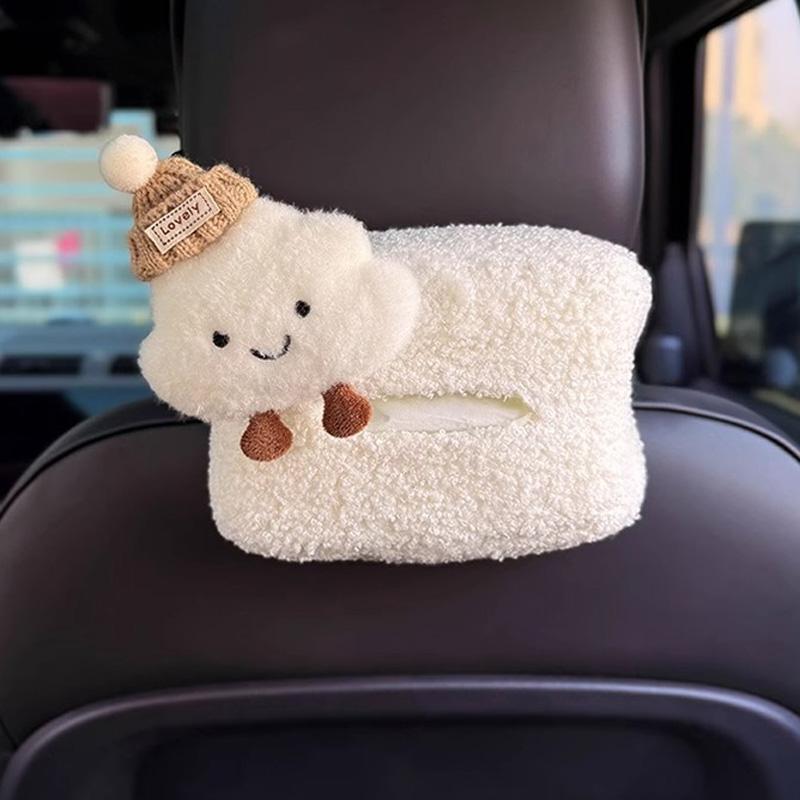 New Cute Cartoon Bow Cloud Car Tissue Box Hanging Napkin Bag for Car Back Seat Headrest Armrest Paper Organizer Storage Holder