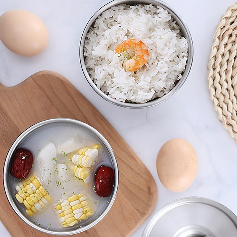 Миска для риса из нержавеющей стали с крышкой, миска для супа, миска для приготовленного на пару риса, не допускающая ожогов, для детей, маленькая миска, корейская кухня, кухонные принадлежности