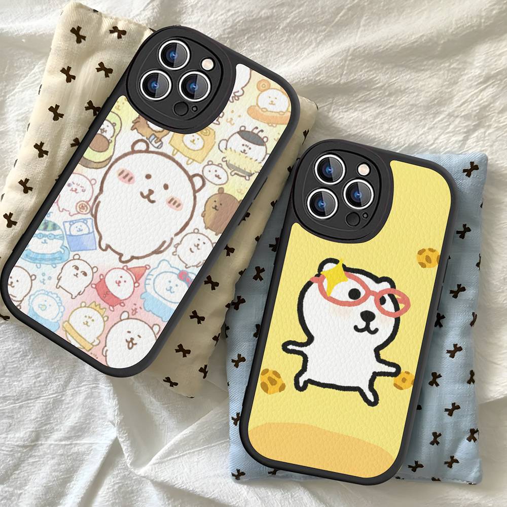 Cute J-Joke B-Bear For IPhone 16 15 14 13 12 11 Pro Max Plus Shockproof Leather Soft Phone Cover