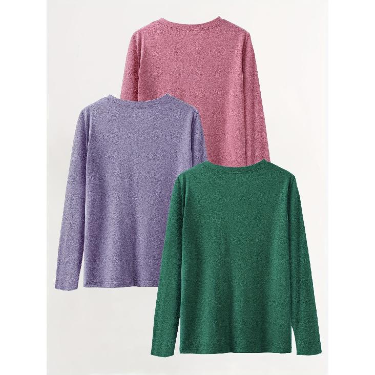 Three-piece set Mountain and forest natural print fashion retro style women's casual sports top with round neck and long sleeves T Shirt