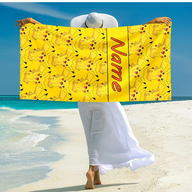 Personalized customized proof beach towel with Pokémon Pikachu pattern - soft, absorbent,quick-drying,perfect swimming,camping&bathing