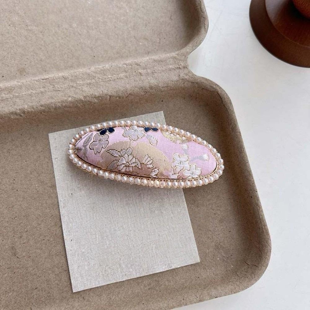 Gold Silk Fabric Songzhen Hair Clip Chinese Style Silk Hair Clip Vintage Pearl Inlay Hairpin  Girls