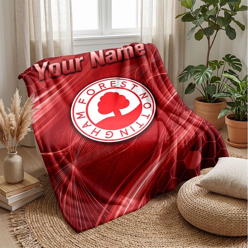 Nottingham Forest FC Custom Name Text Flannel Blanket Soccer Logo Personalized Fleece Throw Blanket Special Gift For Sofa Bedroom Home