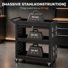 Tool Cart with Lockable Wheels, Rolling Workshop Cart with 3-Tier Trays, Drawer, Pegboards, Black