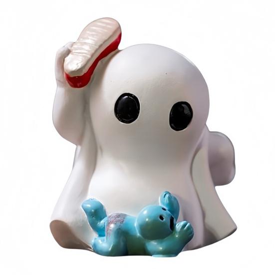 1/2Pcs Halloween Ghost Figurine Mini Cartoon Ghost Statue PVC Sculpture Miniature Ghost Ornament Home Office Desktop Decoration