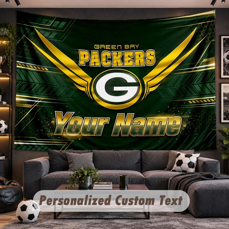 Wall Hanging Tapestry Custom NameGreen Bay Packers Pattern Personalized Printed Fabric Wall Decor