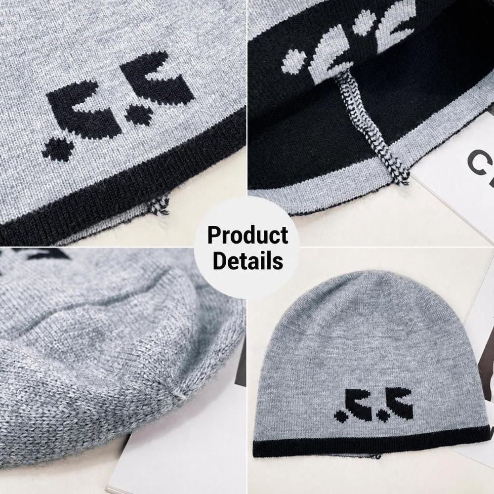 Warm Fall Winter Skull Cap Cartoon Face Design Streetwear Beanie Casual Knitted Beanie Hat Women