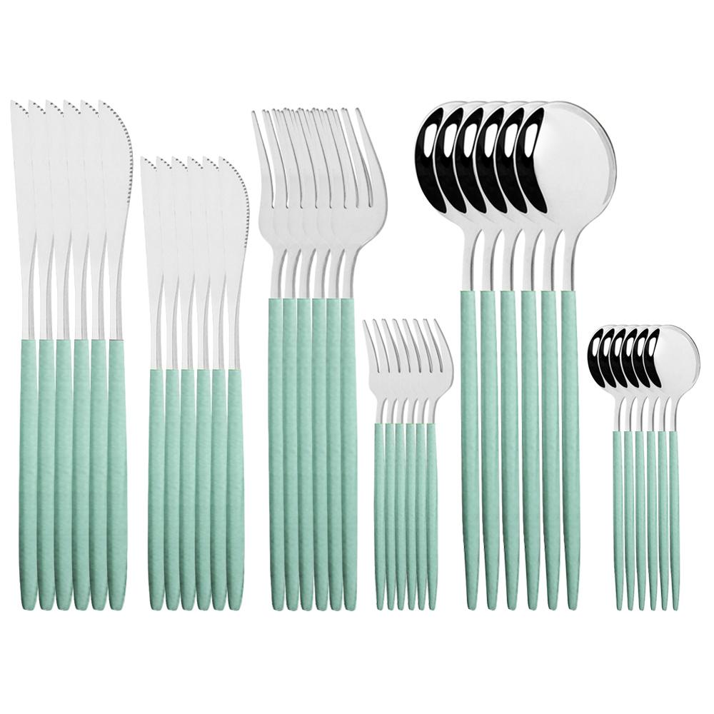 36 шт., набор столовой посуды из нержавеющей стали мятного золота, десертный нож, вилка для торта, кофейная ложка, набор столовых приборов, кухонная посуда, набор столового серебра